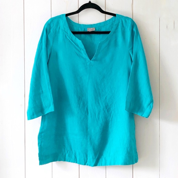J. Jill Tops - J. Jill 100% Linen Turquoise Tunic Top Size Small
